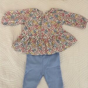 Floral Baby Top and Blue Leggings Set
